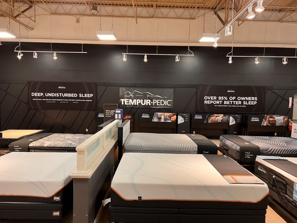Commercial mattress showroom interior